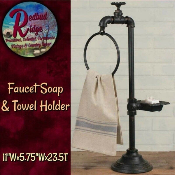 Primitive Rustic Country Farmhouse Faucet Spigot Soap and Towel Rin Iron Holder