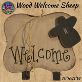 Welcome Sheep Wood 11"W Primitive Country Folk Art Hanging Wall Plaque Sign