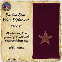 Burlap Star Wine Tablemat or Towel Embroidered  **50% Savings