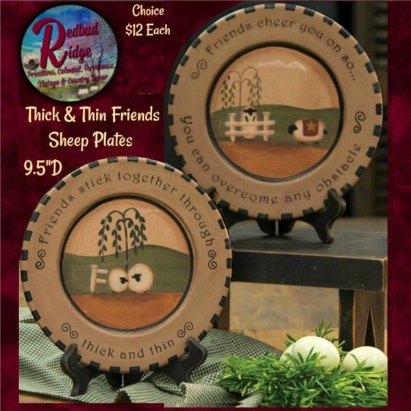 Thick & Thin Primitive Country Folk Art Sheep Wooden Plate CHOICE 9.5"