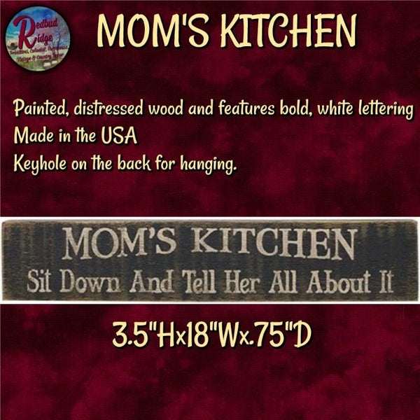 Sign Distressed Black Wood Mom's Kitchen