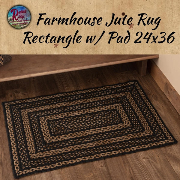 Black & Tan Jute Rug Rectangle w/ Pad 24x36