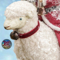Primitive Colonial Folk Art Christmas Santa w/Tree Riding a German Sheep Holiday