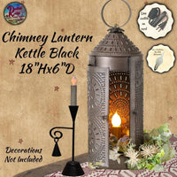 Chimney Lantern Blackened Tin Electric 18" or 22"
