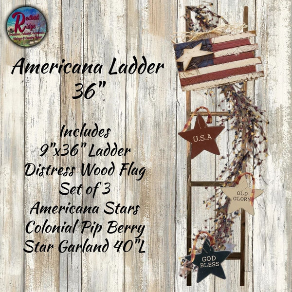 Decorated Americana Ladder 36" Handcrafted Vertical