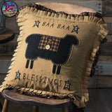 Primitive Folk Art Baa Baa Blessings Sheep Pillow 18"