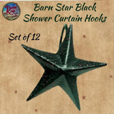 Barn Star Aged Black Shower Curtain Hooks 12/Set Black, Cranberry or Ivory