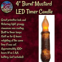 Candles Taper 4" Grungy Timer Burnt Mustard, Burnt Ivory or Burgundy