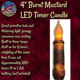 Candles Taper 4" Grungy Timer Burnt Mustard, Burnt Ivory or Burgundy