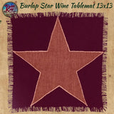 Burlap Star Wine Tablemat or Towel Embroidered  **50% Savings