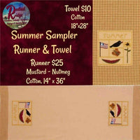 Summer Sampler Runner or Towel Embroidered Crow Watermelon Flag Sunflower