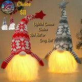 Christmas Holiday LIGHTED GNOME Red or Gray Stocking Cap with Star 10"H Choice