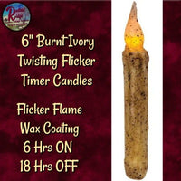 Taper Candle Twisting Grungy Flicker Flame 6" Timer Cranberry, Burnt Ivory & Burnt Mustard