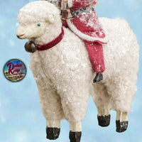 Primitive Colonial Folk Art Christmas Santa w/Tree Riding a German Sheep Holiday
