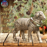 Olde Vintage Folk Art Glitter Sheep With Wreath Ragon House