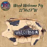 Primitive Country Farmhouse Hanging Wood WELCOME Pig