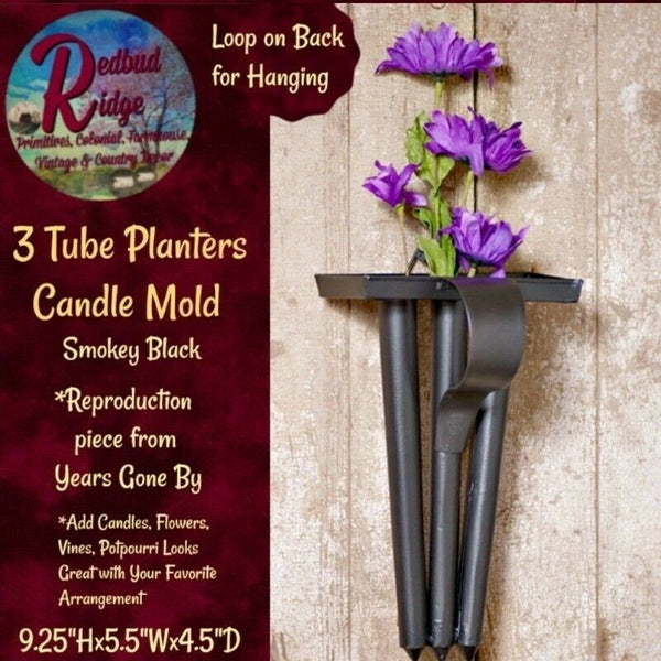 Vintage Style Reproduction Wall Planters 3 Tube Candle Mold Smokey Black SALE