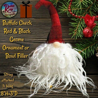 Gnome Red & Black Buffalo Plaid Hat ANGORA Ornament or Bowl Filler 8"H