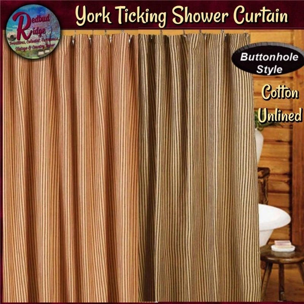 York Ticking Shower Curtain 72" x 72" ~ Cranberry Red or Black