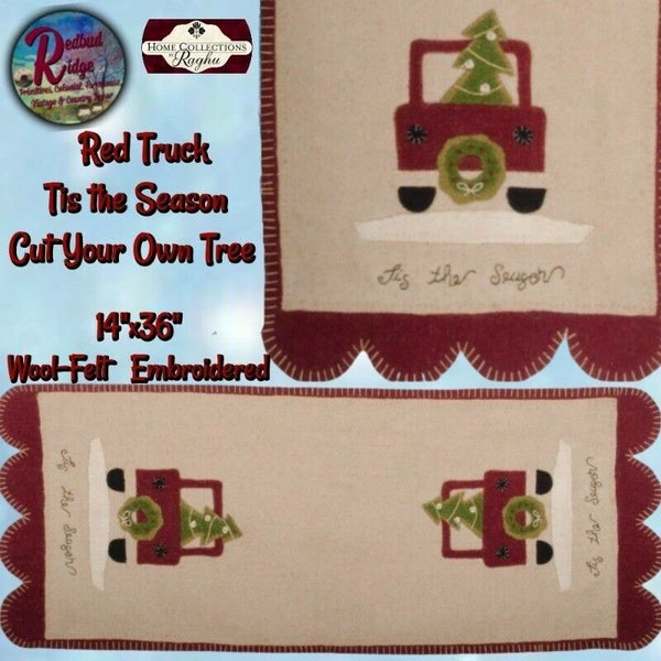 Christmas RED TRUCK Runner Nutmeg & Barn Red 14x36