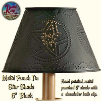 Lamp Shade Star Punch Tin Black or Cranberry Lamp Shade   6" Clip