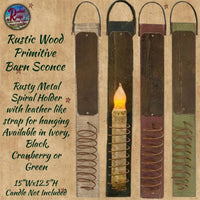 Rustic Wood Primitive Barn Sconce Candle Holder 15"H Cranberry Brown, Green, Black or Ivory Tan