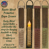 Rustic Wood Primitive Barn Sconce Candle Holder 15"H Cranberry Brown, Green, Black or Ivory Tan