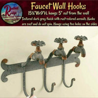 Primitive Rustic Country Farmhouse Faucet Spigot Iron Towel & More 3 Hooks