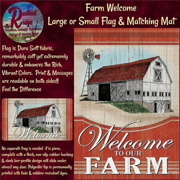 Primitive Farmhouse Farm Welcome Barn Windmill Choice Large/Small Flag or Mat