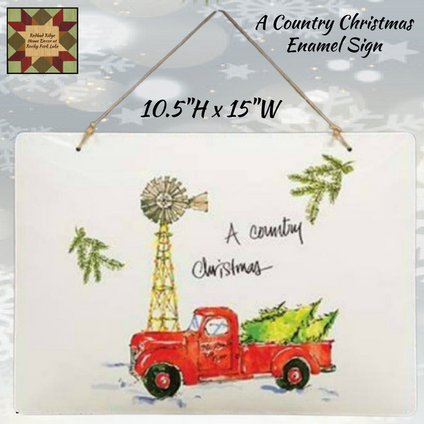 A Country Christmas Red Truck Enamel Sign