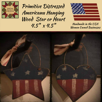 Hanging Primitive Americana Heart & Star Set of 2 Ornaments