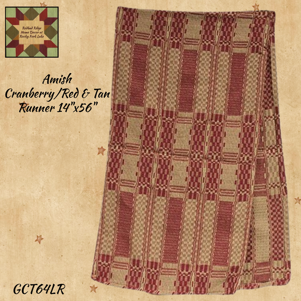 Amish Woven Pattern Cranberry & Tan Throw or Runner