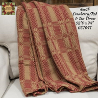 Amish Woven Pattern Cranberry & Tan Throw or Runner