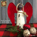 Rustic Distressed Metal Angel Bell White & Cranberry Red 10.5"H