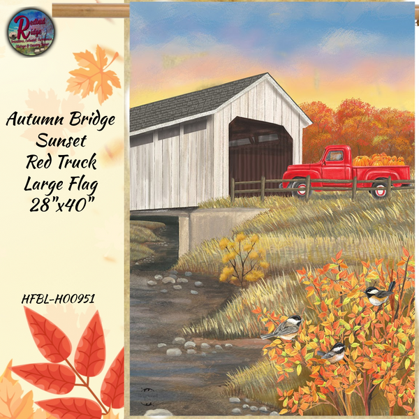 Fall Autumn Bridge Sunset Large Red Truck Flag 28"x40"