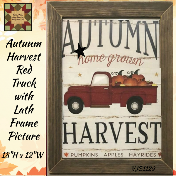 Autumn Harvest Red Truck Framed Picture 18"