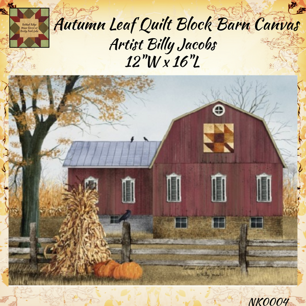 Autumn Leaf Quilt Block Barn Canvas 12" x 16"