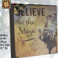 Christmas Vintage Believe in the Magic Box Sign 10" Square