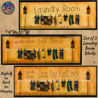 Distressed Laundry Room Blocks Signs Set of 3 4"x10"