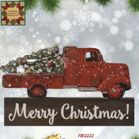 Red Truck Ol' with Tree and Merry Christmas Block Sign