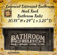 Bathroom Engraved Distressed Black Sign Shelf w/Hooks Choice 2 Sayings