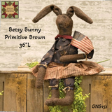 Betsy Bunny Grungy Brown Primitive Flag Waving