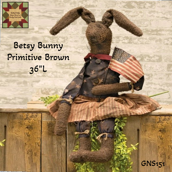 Betsy Bunny Grungy Brown Primitive Flag Waving