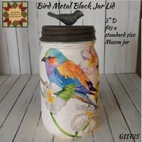 Mason Jar Black Metal Bird Lid