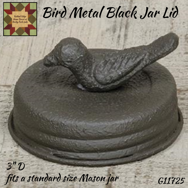 Mason Jar Black Metal Bird Lid