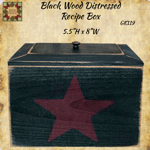 Recipe Box Black Wood w/Red Star