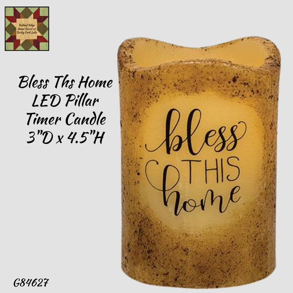Bless this Home LED Pillar Timer Candle 4.5"H