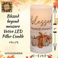 Blessed & Hello Fall Votive LED Pillar Candle, 2 Sayings 4"H