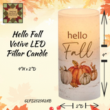 Blessed & Hello Fall Votive LED Pillar Candle, 2 Sayings 4"H