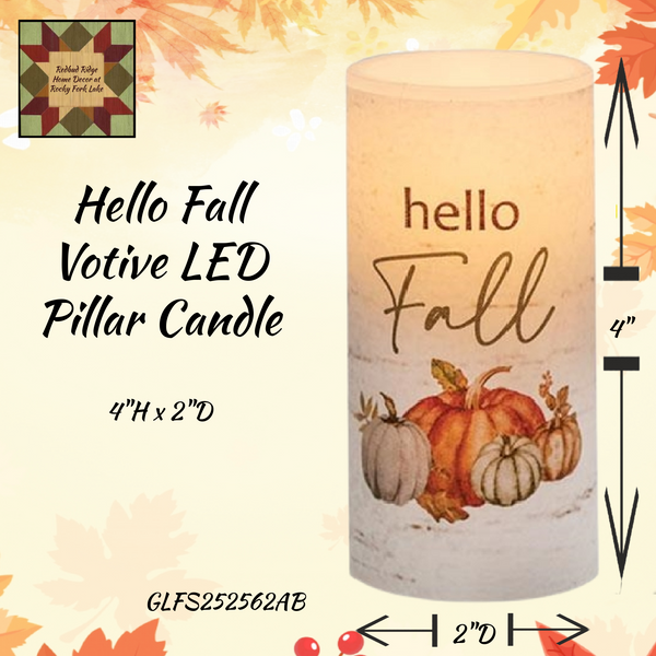 Blessed & Hello Fall Votive LED Pillar Candle, 2 Sayings 4"H